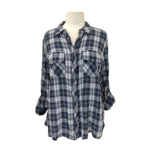 KUT from the Kloth Womens Snap Front Top Cotton Plaid Blue White Western Spring